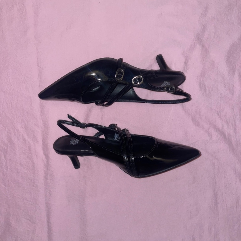 Black Memory Foam Slingback Kitten Heels